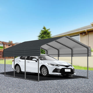 10x15/12x20 FT Heavy Duty Metal Carport with Galvanized Steel Roof and Reinforced Base for Cars, Boats & Trucks