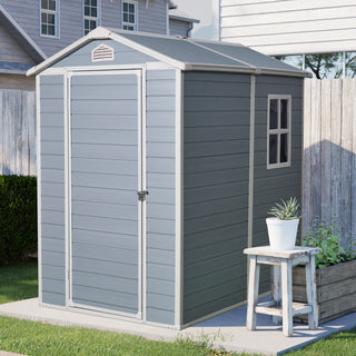 Resin Outdoor Storage Shed Plastic Garden Sheds with Floor and Lockable Door for Backyard, Lawn, Grey