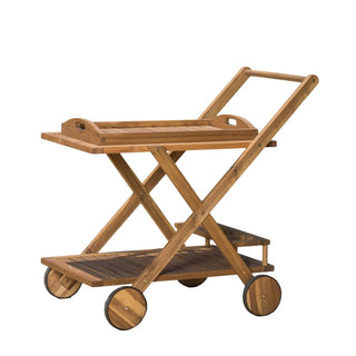 Acacia Wood Rolling Bar Cart With Wheels