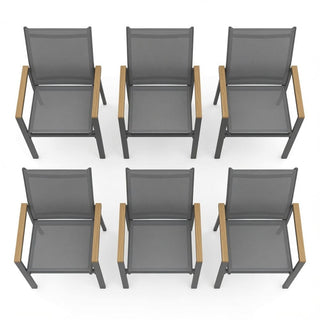 Set of 6 Outdoor Patio Dining Chairs, Gray Aluminum Frame with All-Weather Textilene