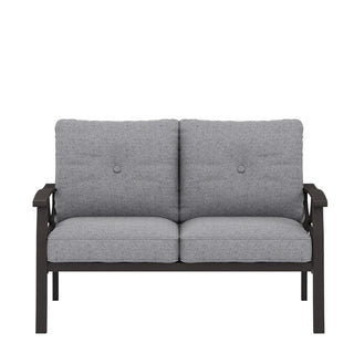 48" All-Weather Metal Loveseat 2 Seats Couch Sofa with Gray/Beige/Khaki Cushions with black Frame