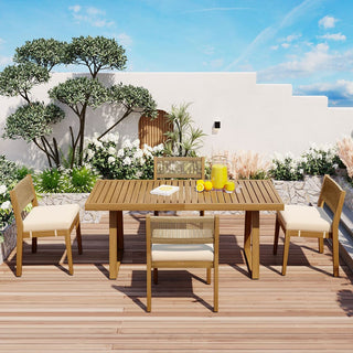 Outdoor Acacia Wood Dining Set – Patio Table & Chairs with Thick Cushions for Balcony, Garden & Backyard