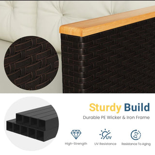 3-Piece L-Shaped Wicker Patio Set with Beige/Gray Cushions and Acacia Wood Storage Table