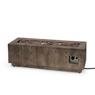 48" Outdoor 50,000 BTU Rectangular Iron Propane Fire Pit, Wood-Looking (Tank Cover not Included)