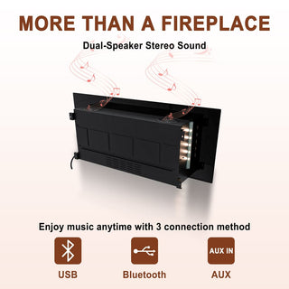 42/50/60/72 Inch Wall-Mounted Black Electric Fireplace Insert-5120 BTU with 2-Speaker Stereo Sound