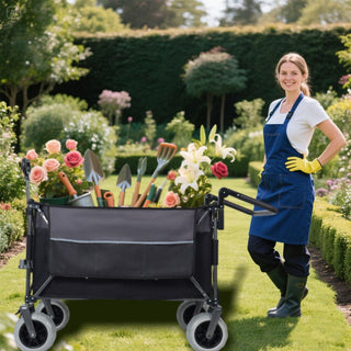 300L XL Folding Wagon Cart with Beach Wheels, Heavy-Duty Push-Pull Utility Wagon for Camping, Beach & Garden
