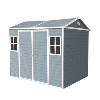 8 x 6 ft Resin Outdoor Storage Shed Waterproof Shed with Floor & Two Windows & Lockable Door, Tool Shed for Garden, Patio, Backyard,Grey/Black/White+Gray/Brown