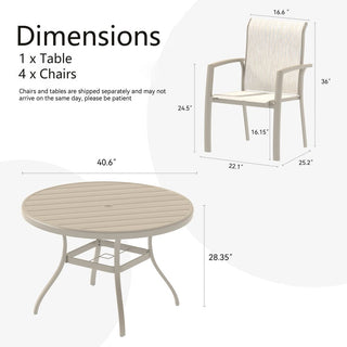 5-Piece Outdoor Dining Set with 4 Stackable Metal Chairs & 40.6" Round Metal Table
