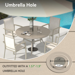 Outdoor Round Patio Dining Table for 6-7 – All-Weather Metal Table with Umbrella Hole for Deck, Lawn & Garden