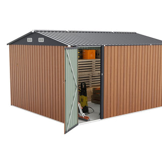 Outdoor Storage Shed 9×11 FT with 3 Lockable Doors,Utility Tool Shed Metal Storage Garden Sheds 4 Vents,Metal Sheds with Galvanized Steel Frame,for Backyard,Patio,Lawn,yellow
