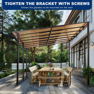 Outdoor Pergola Gazebo,Wall-Mounted Lean to Metal Awning Gazebo with Roof,Large Heavy Duty for Patio,Decks,Backyard