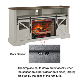 60 Inch Electric Fireplace Entertainment Center With Door Sensor-Dark Rustic Oak