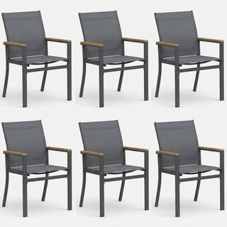 Set of 6 Outdoor Patio Dining Chairs, Gray Aluminum Frame with All-Weather Textilene