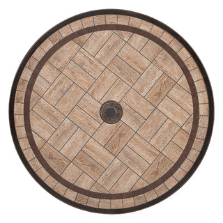 48-Inch Antique Bronze Round Tile-Top Patio Dining Table with Umbrella Hole