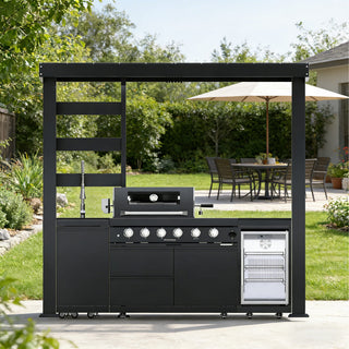 97-Inch 4-Burner 72000 BTU Deluxe Stainless Steel Outdoor Kitchen Island BBQ Grill