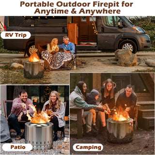 Smokeless Stainless Steel Fire Pit with Ash Pan for Yard Camping
