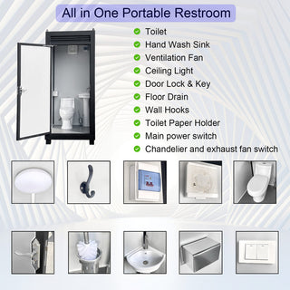 Portable Toilet Cabin (Single Person) – Outdoor Bathroom with Sink, Light & Vent Fan