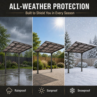 8x8 FT Galvanized Steel Outdoor Shelter with Sloped PC Roof, Multi-Use Awning for Bikes, BBQ & Patio