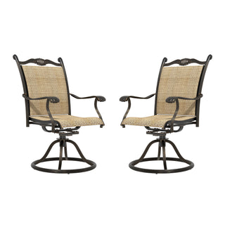 2-Piece Cast Aluminum Textilene Swivel Patio Chairs – 360° Rotation, Elegant Net Back Design