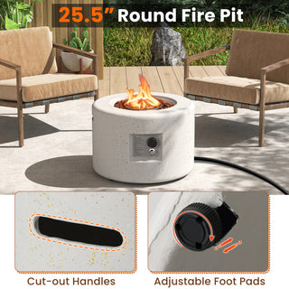 Round Terrazzo Propane Gas Fire Pit Protective PVC Cover, Lava Rocks Included