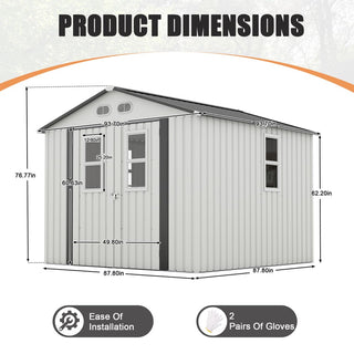8x8 Ft Outdoor Storage Shed with Protective Coating, 4 Daylight Windows & Lockable Doors, Dual Color Options White/Dark Gray