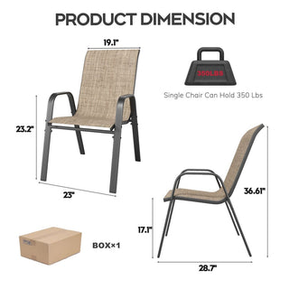 4-Piece Outdoor Patio Dining Chairs Set, Ergonomic Wide Seats with Lumbar Support, Waterproof Teslin Fabric & Rust-Resistant Metal Frame, 350 lbs Capacity