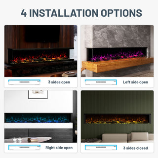 Panoramic 3-Sided Multi-Color LED Flame Wall-Mounted & Recessed Electric Fireplace