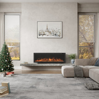 50/60/72-Inch Wall-Mounted & Recessed Electric Fireplace with Overheat Protection, Black