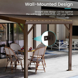 Wall-Mounted Hardtop Lean-to Gazebo with Gutters – Galvanized Steel Roof Outdoor Pergola Canopy