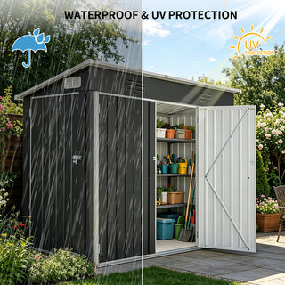 4x8 FT Galvanized Steel Storage Shed with 3 Access Doors & Vents for Garden, Bikes & Patio Equipment