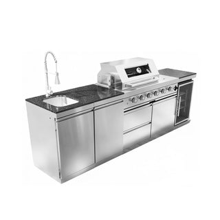 46" Outdoor Kitchen Island with 4-Burner 72,000 BTU Grill, Fridge, Rotisserie & Granite Countertops