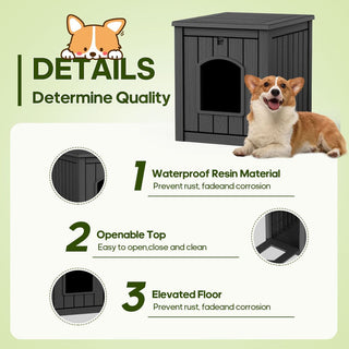 Dog House for Small to Large Sized Dogs, Outdoor and Indoor Doghouse with Durable Weatherproof Resin, Multi-Functional Pet House(Black, Medium)