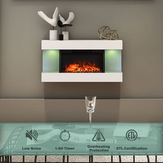 32"/50"/60"/72" Wall-Mounted Electric Fireplace with Suspended LED Lighting, Modern Indoor Fireplace for Living Room