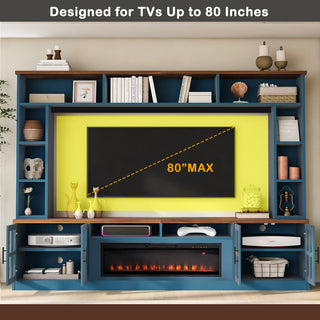 95.5" Wall Unit Entertainment Center with Bookshelves | Modern TV Stand with Electric Fireplace, Adjustable Shelves for TVs up to 80"