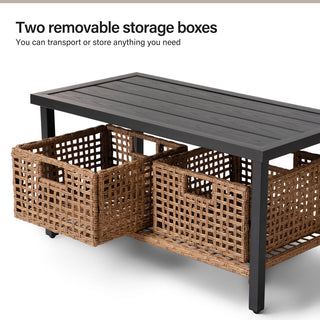 4-Piece Oversized Wicker Patio Conversation Set with Cushions & 2-Tier Storage Coffee Table for Outdoor Living