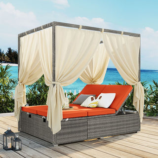 Adjustable Outdoor Sun Lounger with Canopy, Multi-Position Recliner & Removable Cushion, 3 Colors Patio Pool Garden Chaise Lounge Chair
