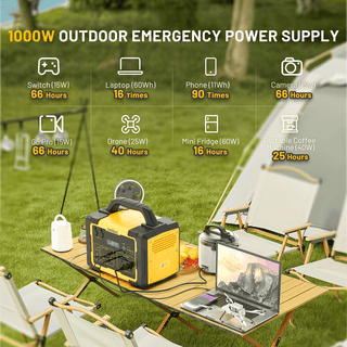1000W Portable Power Station 1024Wh Solar Generator with AC Outlets for Home Backup, Camping & Emergencies