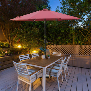 9ft Solar LED Patio Umbrella – Outdoor Market Umbrella with 32 LED Lights, Tilt & Crank
