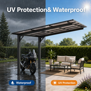 10x10 FT Outdoor Carport with Galvanized Steel Frame & Sloped PC Roof, Multi-Use Shelter for Cars, Motorcycles & Patio