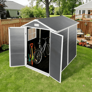 6x6 / 6x4 FT Resin Outdoor Storage Shed with Floor, Lockable Door, Weatherproof Plastic Garden Shed for Backyard & Lawn
