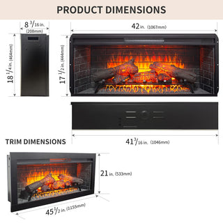 42-Inch Infrared Electric Fireplace with Removable Mantel & Insert – Touch Panel Electric Fireplace Heater for Home Decor