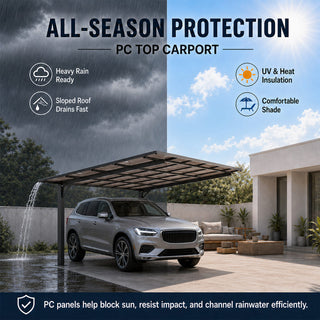 10x12 FT Galvanized Steel Carport with PC Roof, Outdoor Vehicle Shelter & Patio Shade for Backyard