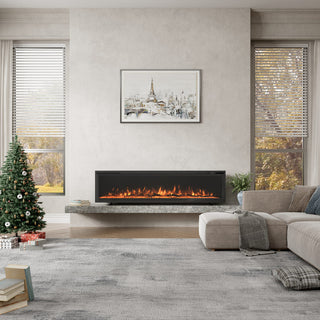 50/60/72-Inch Wall-Mounted & Recessed Electric Fireplace with Overheat Protection, Black