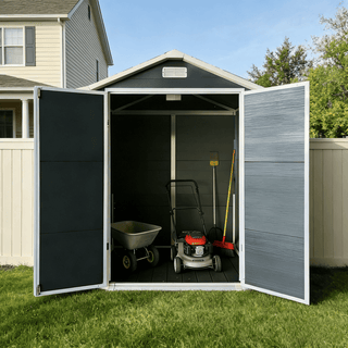 6x6 / 6x4 FT Resin Outdoor Storage Shed with Floor, Lockable Door, Weatherproof Plastic Garden Shed for Backyard & Lawn