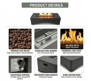 56-Inch Propane Fire Pit Table, 50,000 BTU Concrete Gas Fire Pit for Patio, Backyard & Deck with Lava Rocks & Cover