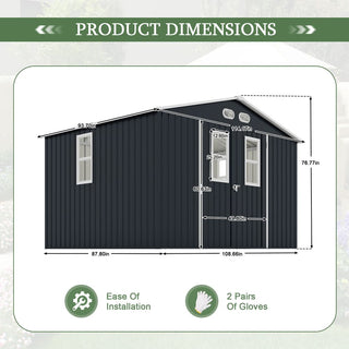 8x10 Ft Outdoor Storage Shed with Protective Coating, 4 Daylight Windows & Lockable Doors, Heavy-Duty Metal Garden Shed, Dual Color Option