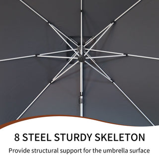 10 Ft Square Aluminum 360° Cantilever Patio Umbrella with Cover – Outdoor Yard Market Shade