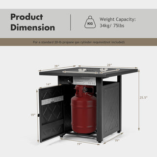 28 Inch Propane 50,000 BTU Patio Square Gas Fireplace with Lava Rock
