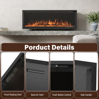 50/60/72-Inch Wall-Mounted & Recessed Electric Fireplace with Overheat Protection, Black