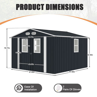 8x8 ft Outdoor Storage Shed with 4 Windows, Lockable Double Doors & Weather-Resistant Steel Frame – Garden Tool Shed
